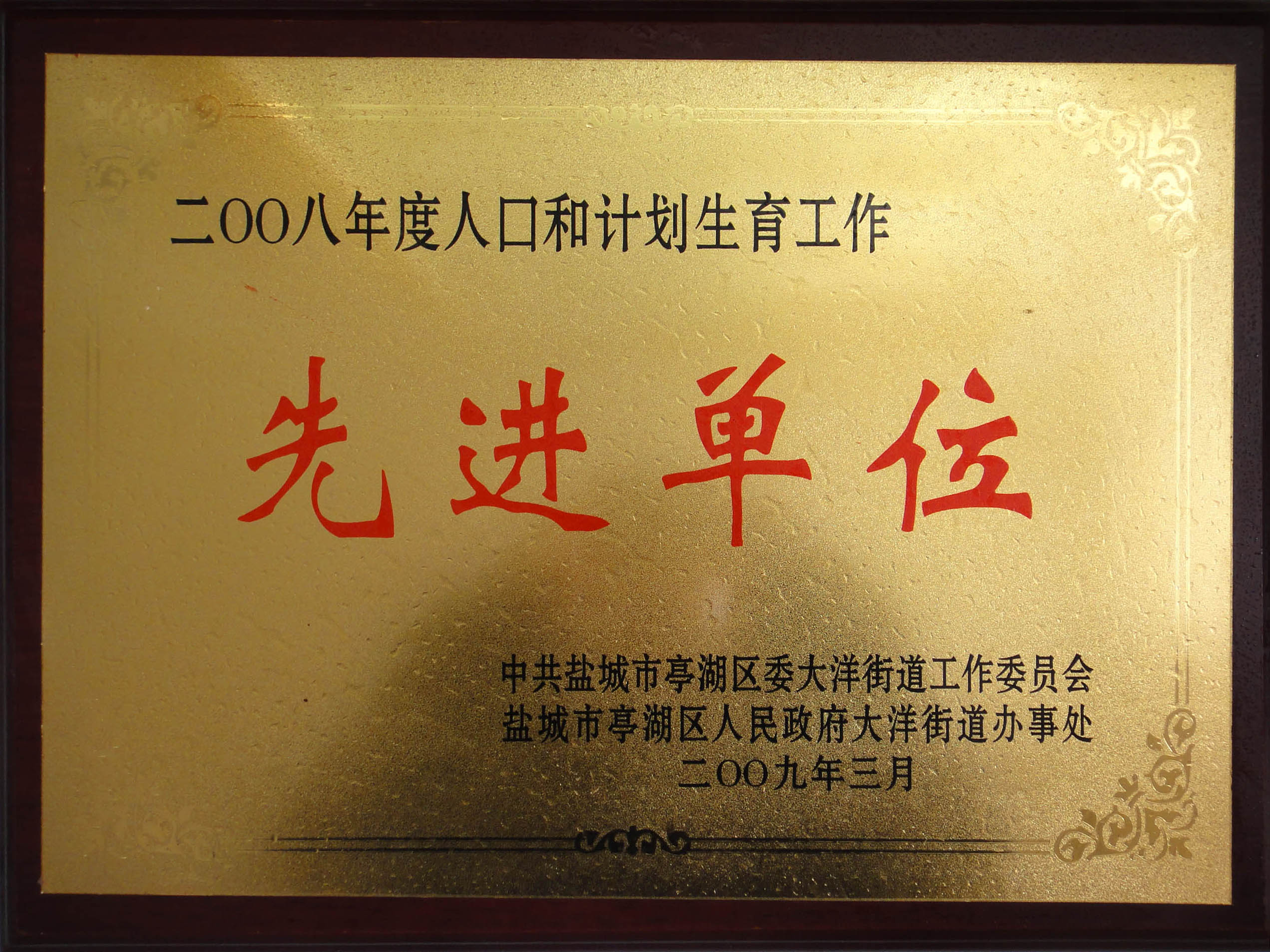 2008年度人口與計劃生育工(gōng)作(zuò)先進單位